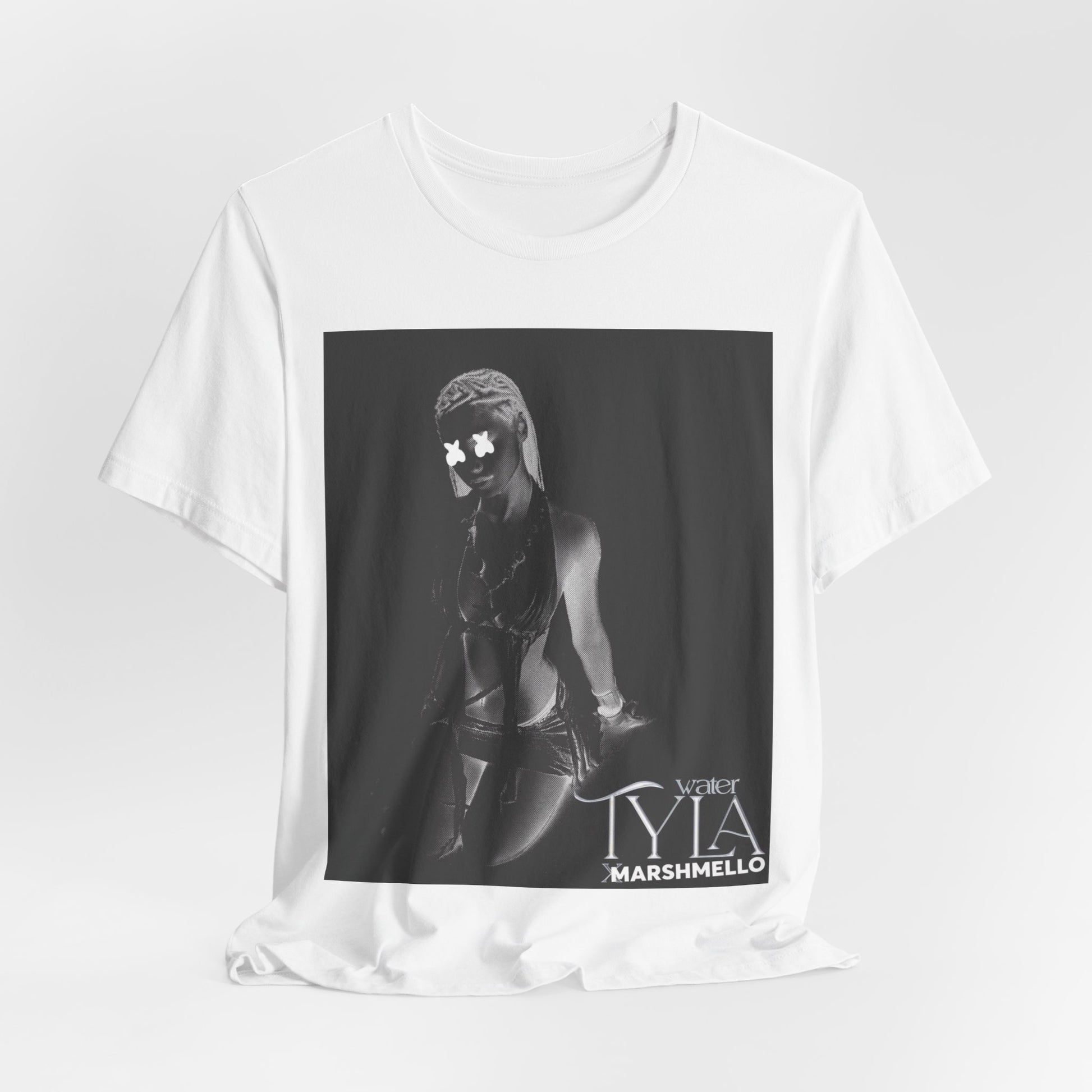 A black graphic t-shirt featuring a vintage amapiano icon graphic of Tyla.