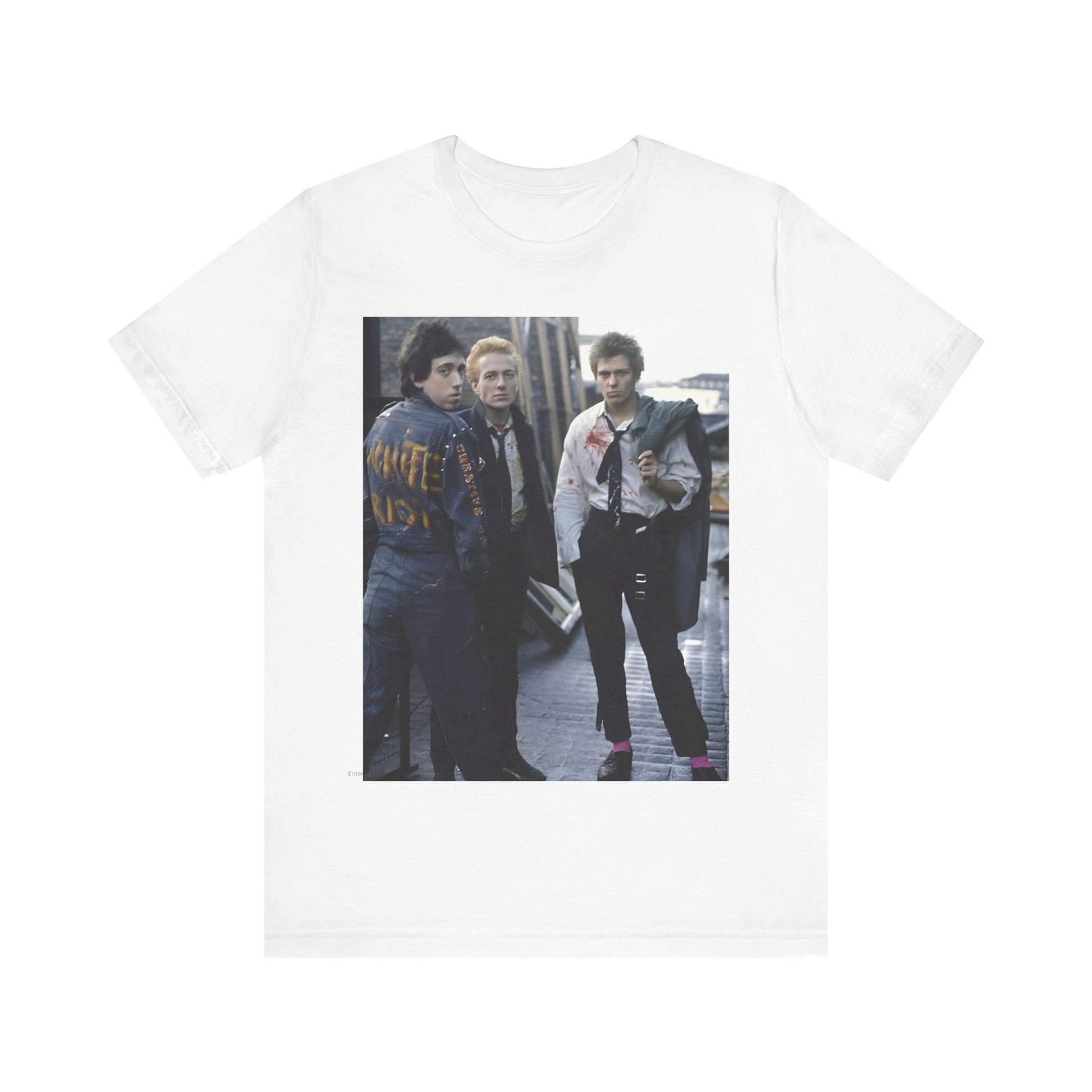 A black graphic t-shirt featuring a graphic of The Clash with a fearless attitude.