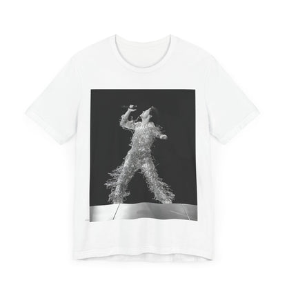 A black graphic t-shirt featuring a boxy pop aesthetic graphic of Harry Styles.