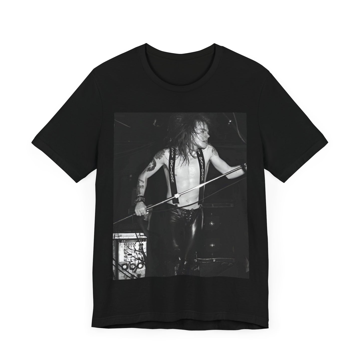 A black graphic t-shirt featuring a graphic of Axl Rose from Guns N' Roses from the 80s as the frontman.