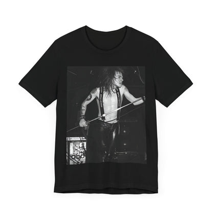 A black graphic t-shirt featuring a graphic of Axl Rose from Guns N' Roses from the 80s as the frontman.