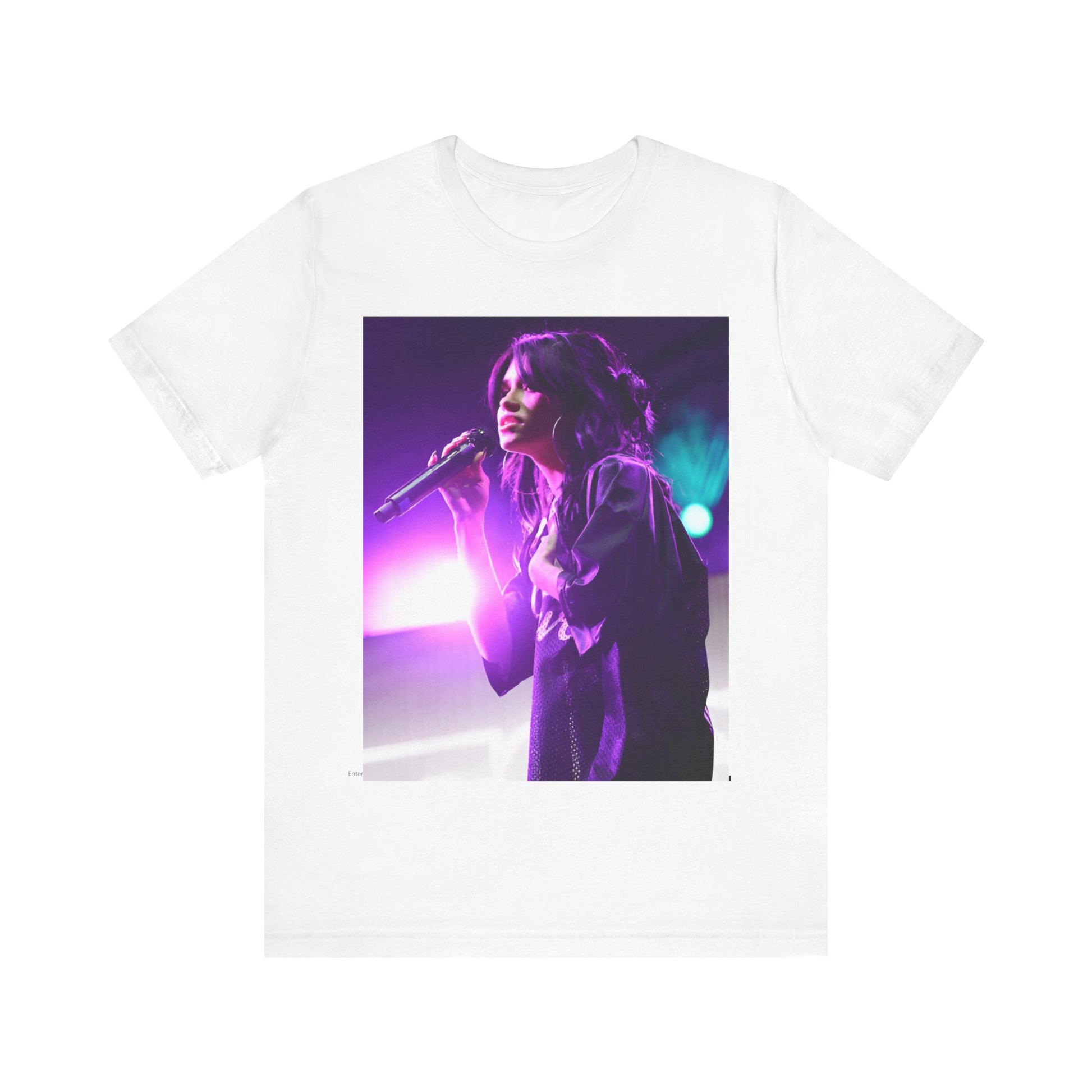 A black graphic t-shirt featuring a graphic or photo of Nessa Barrett performing live on stage.