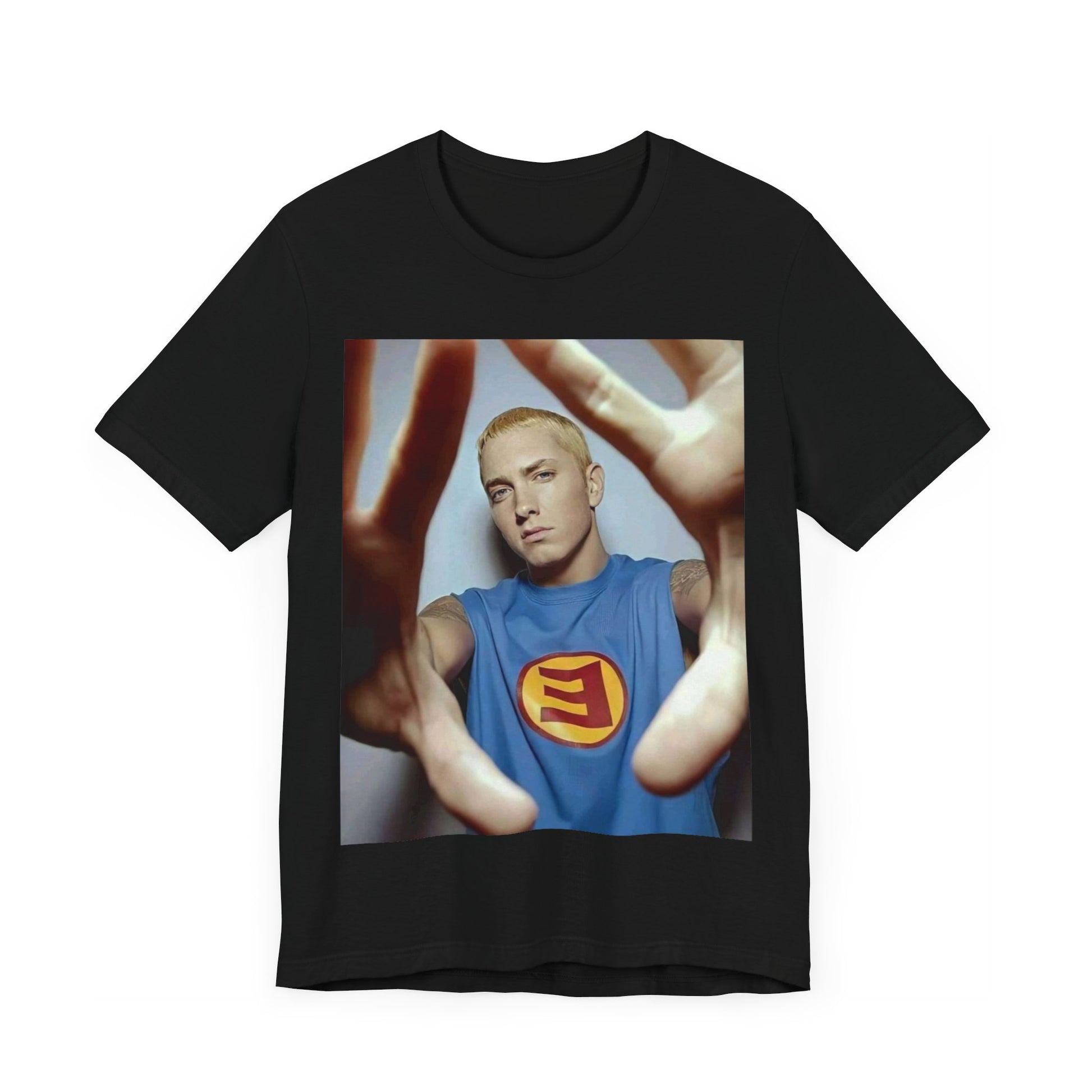 A black graphic t-shirt featuring a graphic related to Eminem's 'The Slim Shady LP' album.