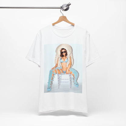 A black graphic t-shirt featuring a glamorous photo portrait of Cardi B.