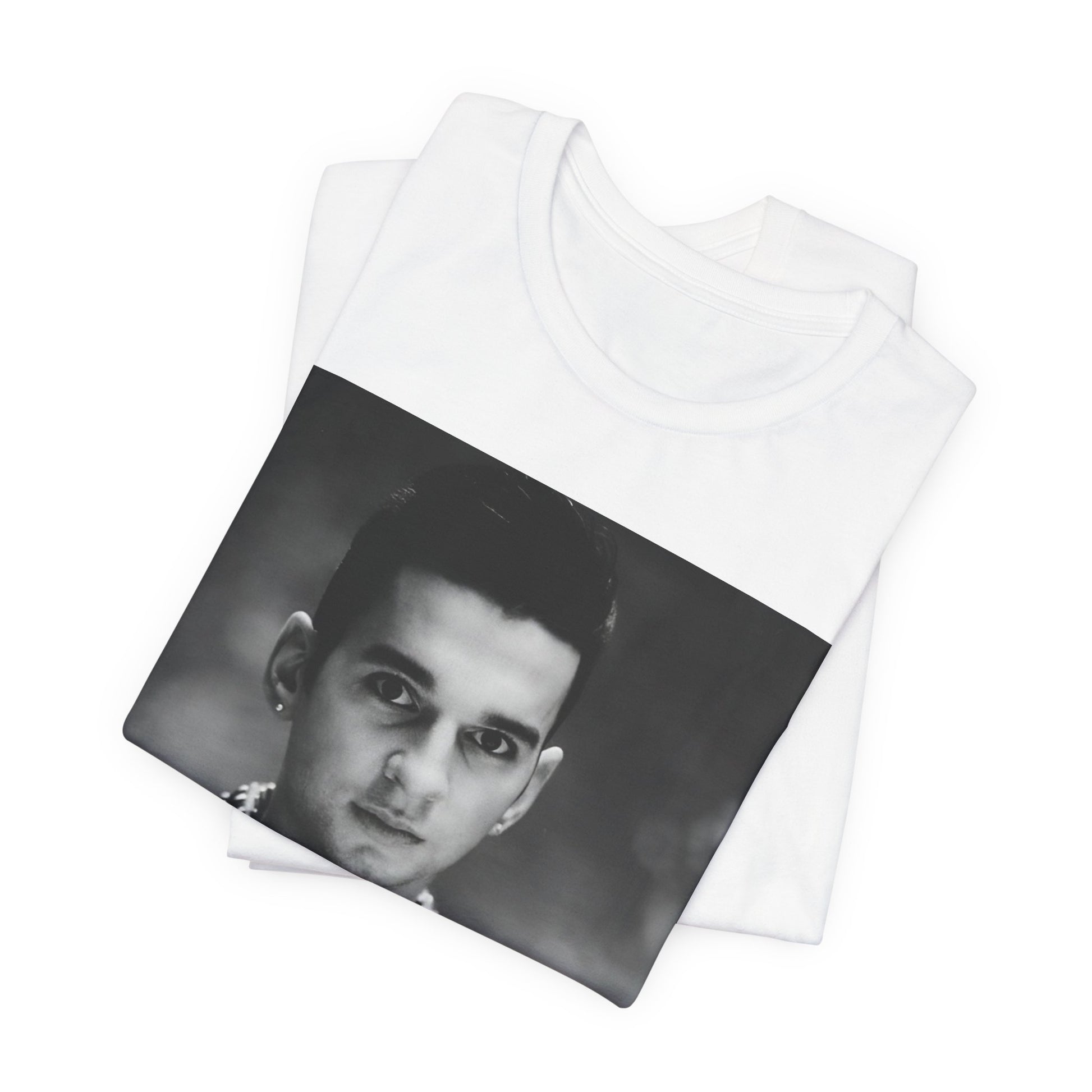 A black graphic t-shirt featuring a vintage 80s graphic of Dave Gahan from Depeche Mode.