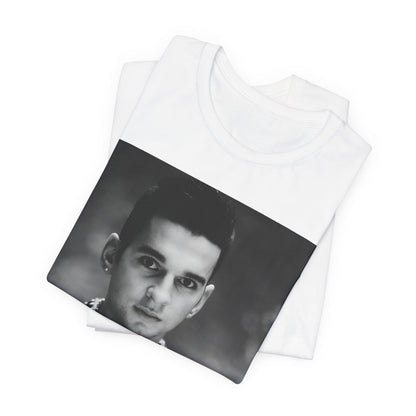 A black graphic t-shirt featuring a vintage 80s graphic of Dave Gahan from Depeche Mode.