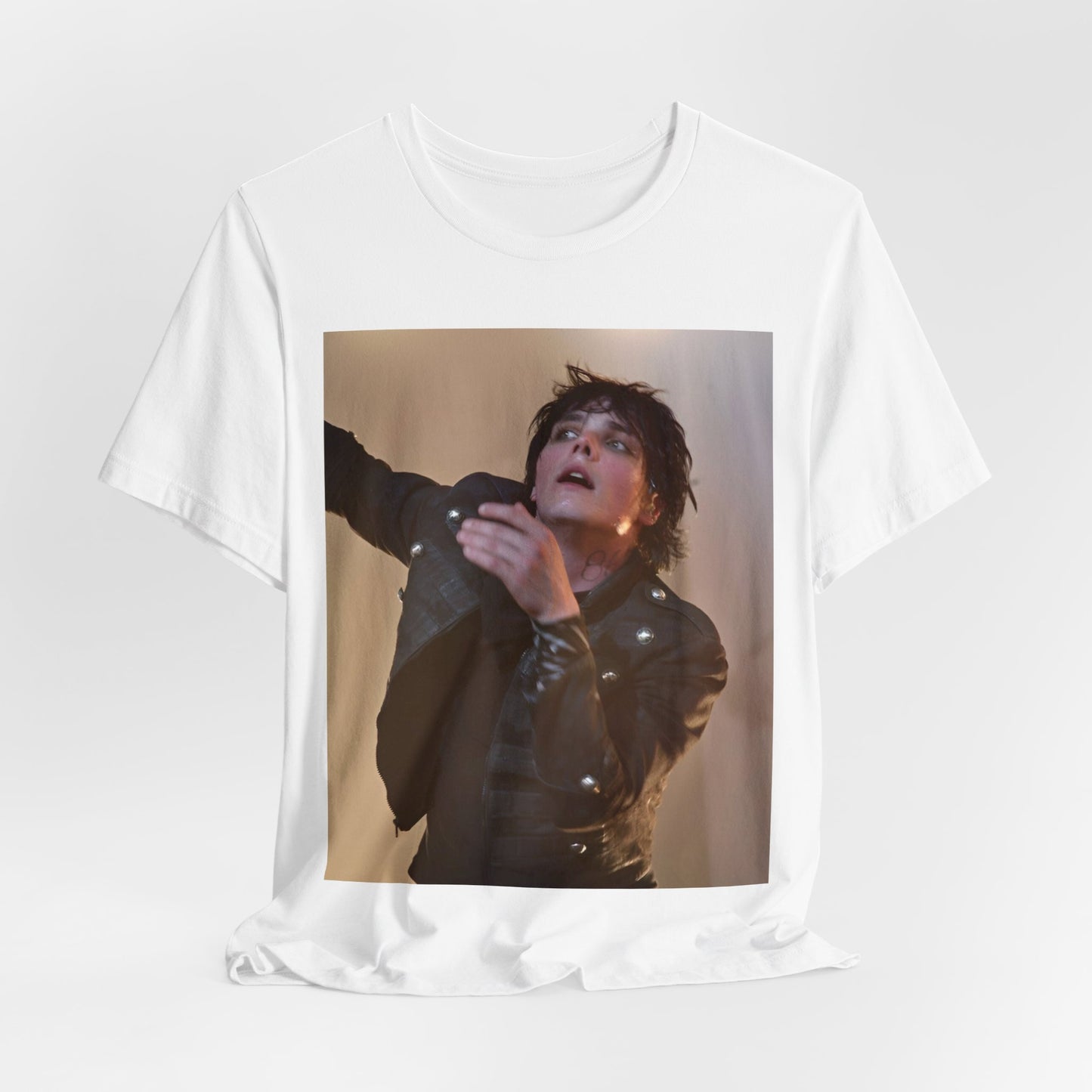 A black graphic t-shirt featuring a graphic or photo of My Chemical Romance performing live on stage.