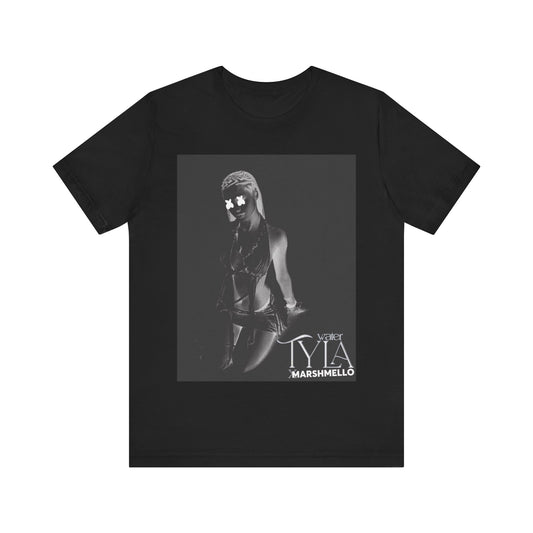 A black graphic t-shirt featuring a vintage amapiano icon graphic of Tyla.
