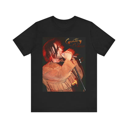 A black graphic t-shirt featuring a retro graphic related to Counting Crows' "Mr. Jones" song or era.