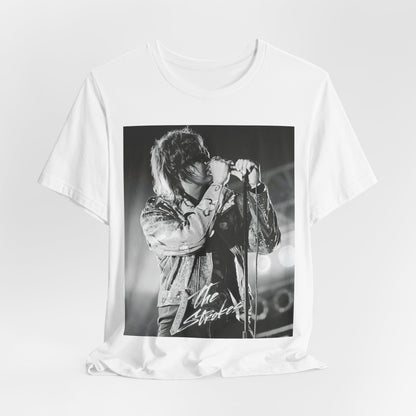 A black graphic t-shirt featuring a vintage graphic related to The Strokes' 'Last Nite' song or era.