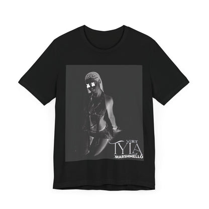 A black graphic t-shirt featuring a vintage amapiano icon graphic of Tyla.