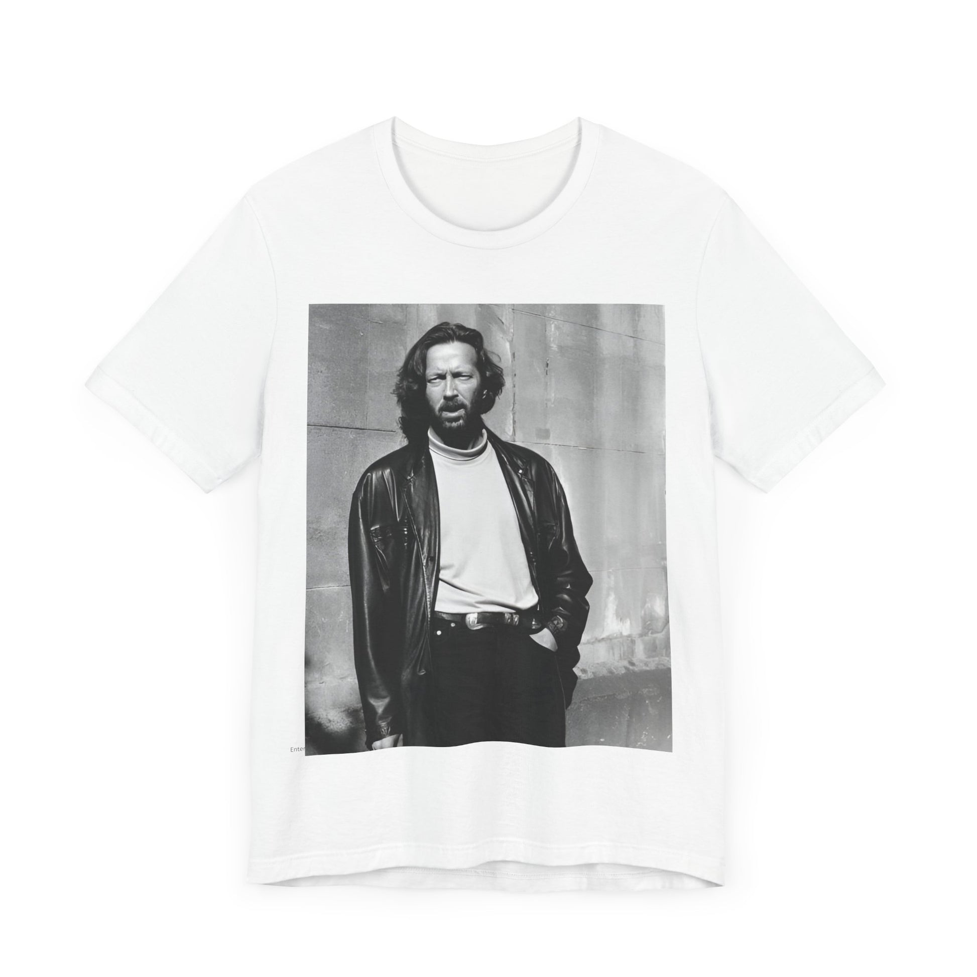 A black graphic t-shirt featuring a retro graphic related to Eric Clapton's 'Cocaine' song or era.