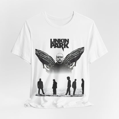 A black graphic t-shirt featuring a tribute graphic for Chester Bennington of Linkin Park.