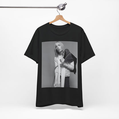 A black graphic t-shirt featuring a modern rock essential graphic of Tom Petty.