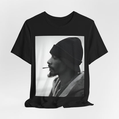 A black graphic t-shirt featuring a graphic of Snoop Dogg designed for everyday West Coast style.