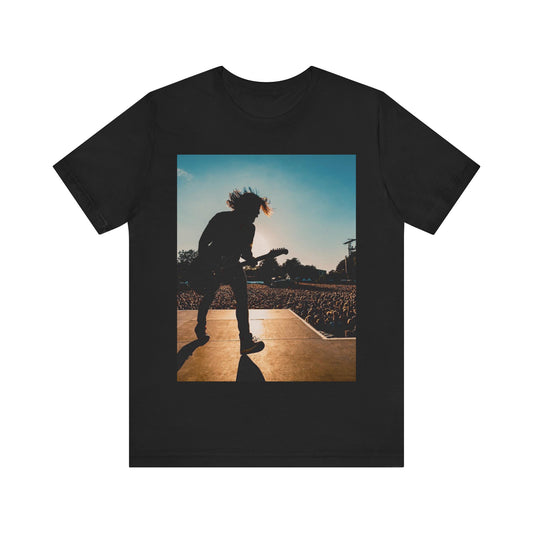 A black graphic t-shirt featuring a tour concert graphic of Foo Fighters.