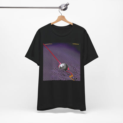 A black graphic t-shirt featuring a graphic related to Tame Impala's 'Currents' album.