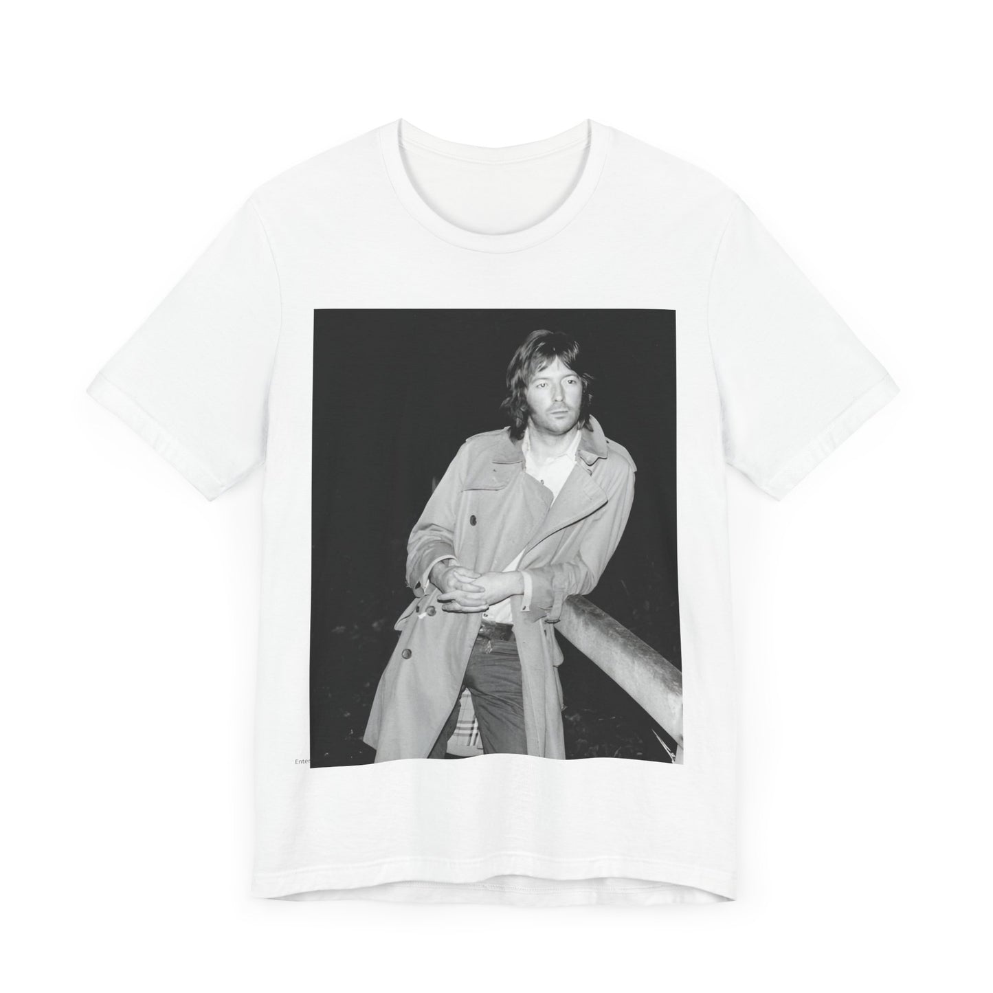 A black graphic t-shirt featuring a retro graphic of Eric Clapton as a blues master.