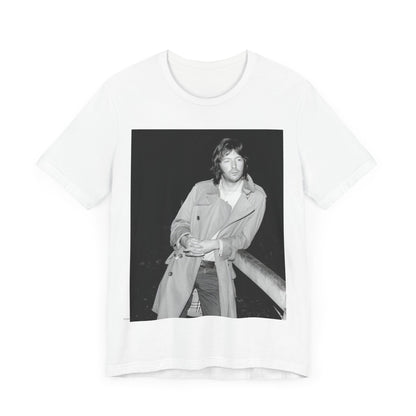 A black graphic t-shirt featuring a retro graphic of Eric Clapton as a blues master.