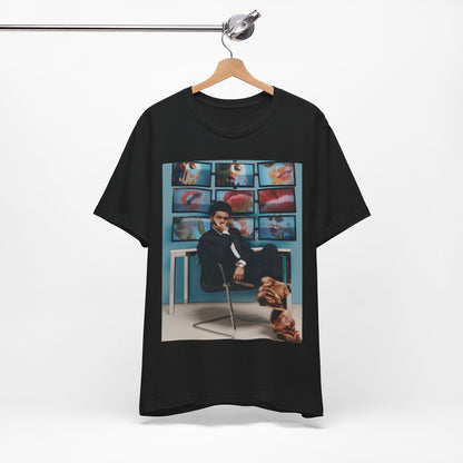A black graphic t-shirt featuring an aesthetic graphic of The Weeknd.