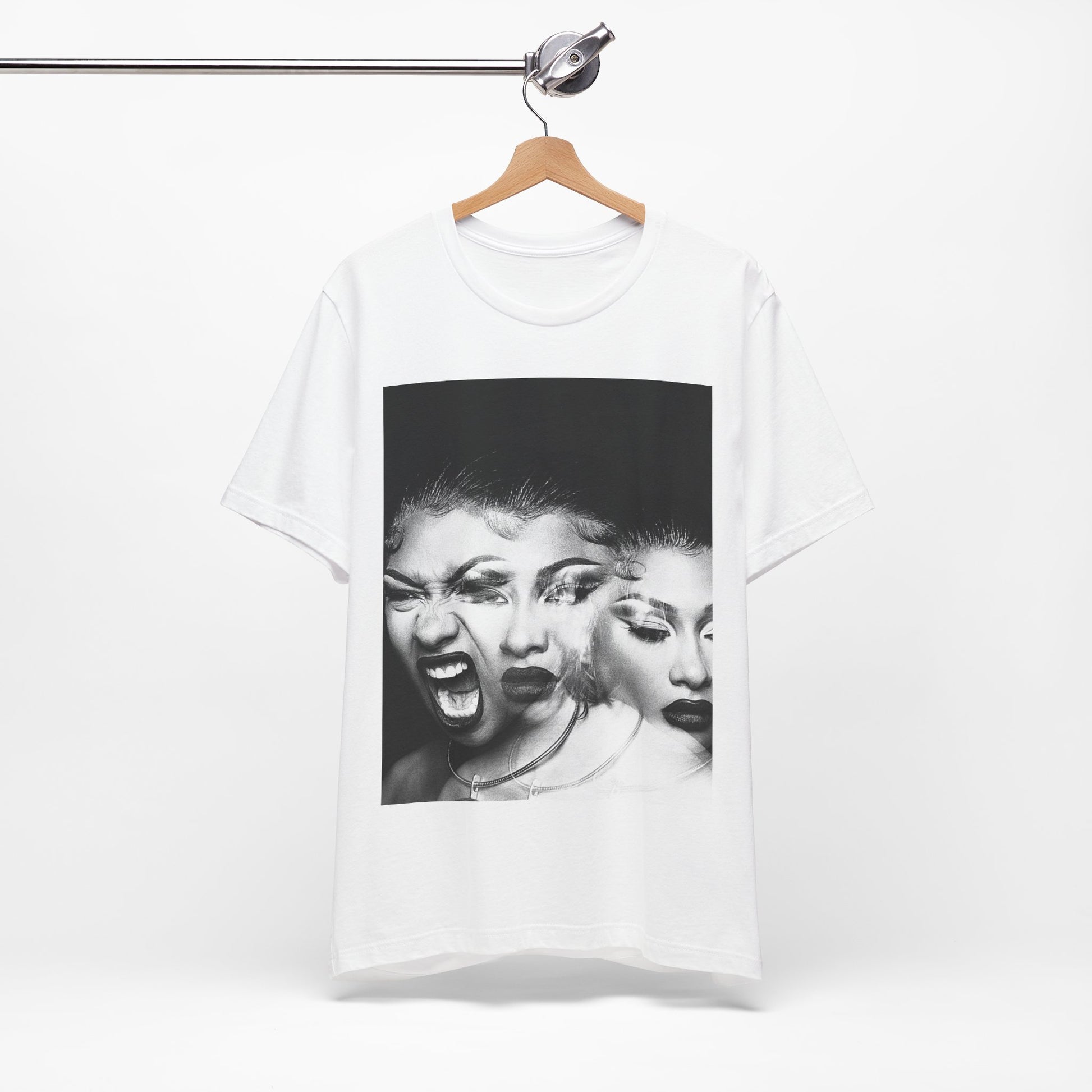 A black graphic t-shirt featuring a graphic related to Megan Thee Stallion's 'Traumazine' album.