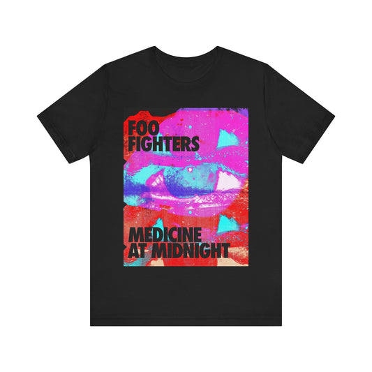 A black graphic t-shirt featuring a graphic related to Foo Fighters' 'Medicine at Midnight' album.