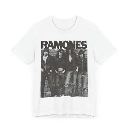 A black graphic t-shirt featuring a 70s vintage punk rock graphic of the Ramones.