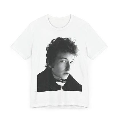 A black graphic t-shirt featuring a graphic related to Bob Dylan's 'Like a Rolling Stone' song or era.
