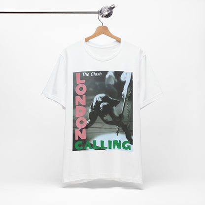A black graphic t-shirt featuring the album cover art for The Clash's 'London Calling'.