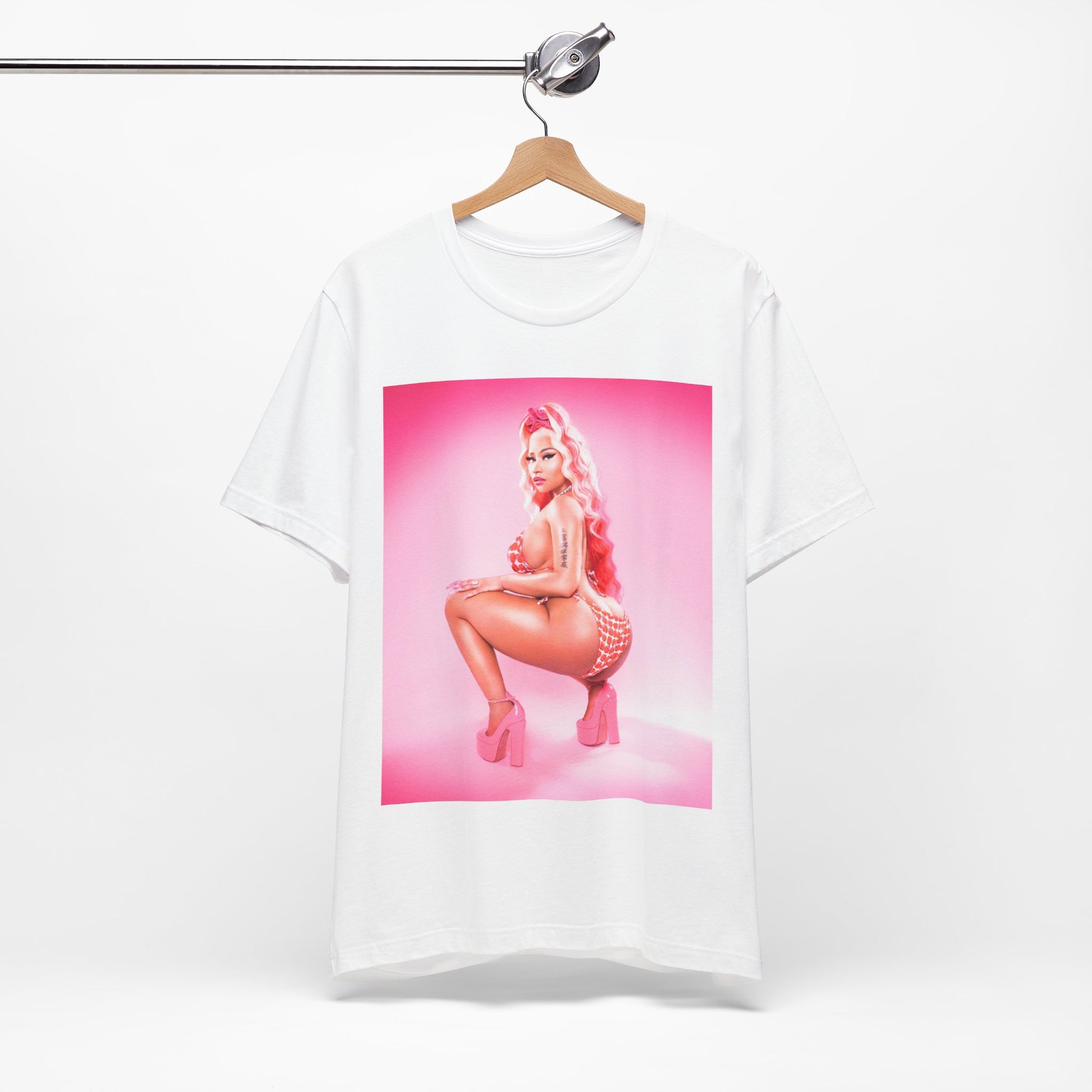 A black graphic t-shirt featuring a graphic related to Nicki Minaj's 'Anaconda' song or era.