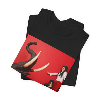 A black graphic t-shirt featuring a graphic related to The White Stripes' 'Elephant' album.