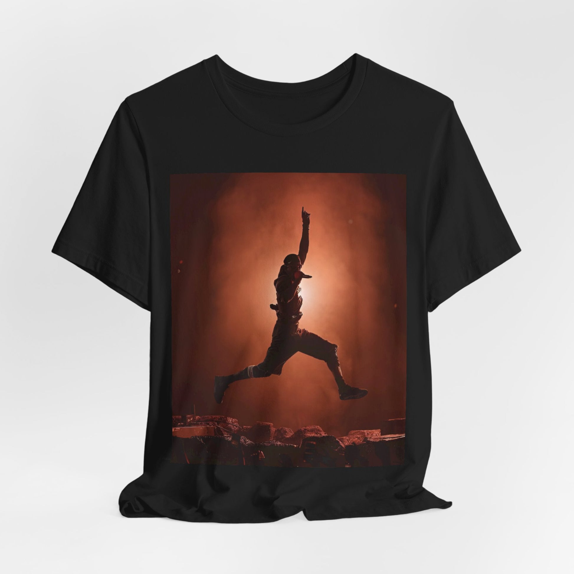 A black graphic t-shirt featuring an authentic Houston rapper graphic of Travis Scott.