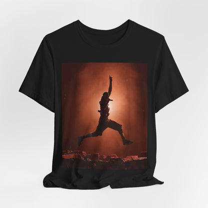 A black graphic t-shirt featuring an authentic Houston rapper graphic of Travis Scott.