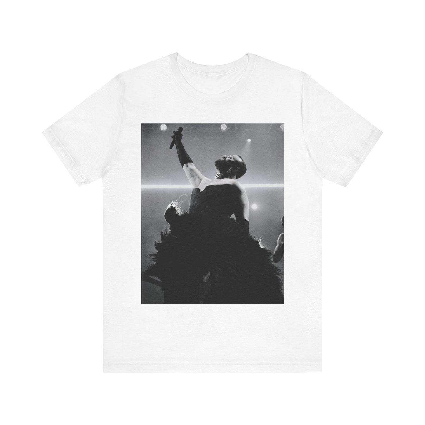 A black graphic t-shirt featuring an authentic live performance graphic of Sam Smith.