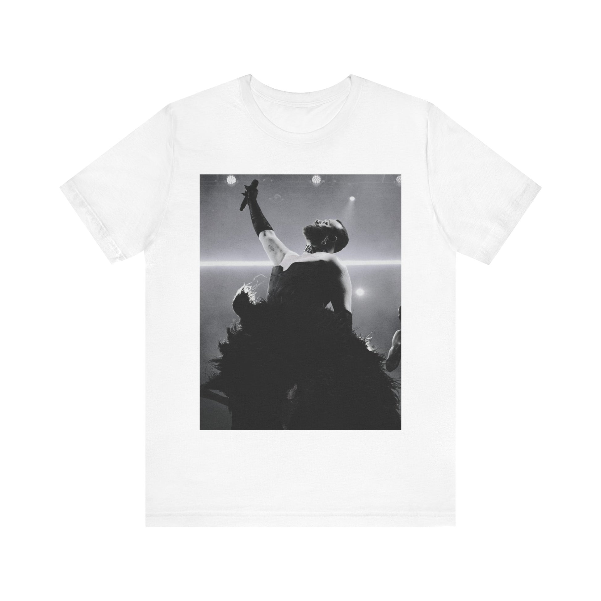 A black graphic t-shirt featuring an authentic live performance graphic of Sam Smith.