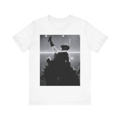 A black graphic t-shirt featuring an authentic live performance graphic of Sam Smith.