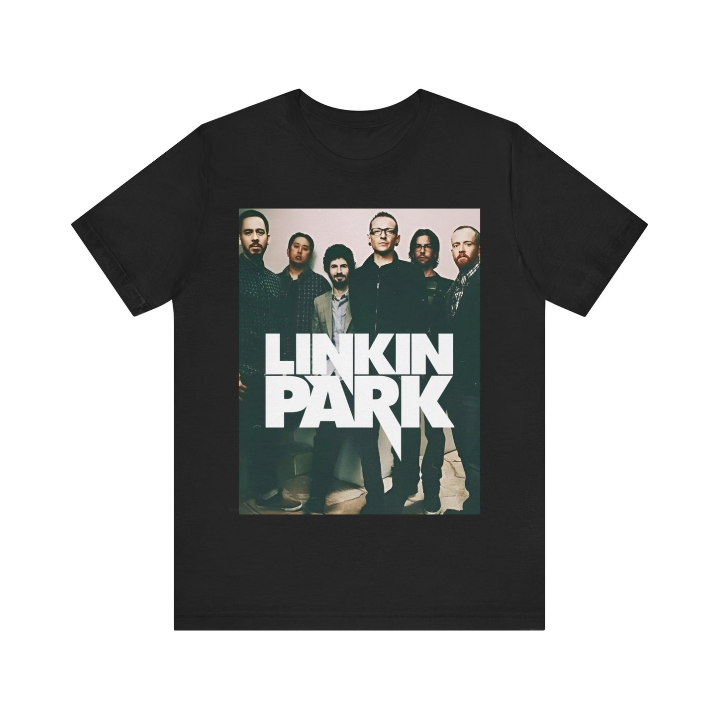 A black graphic t-shirt featuring a graphic related to Linkin Park's 'Numb' song or era.