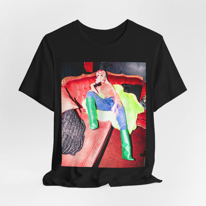 A black graphic t-shirt featuring a retro graphic related to Nicki Minaj's 'Pink Friday' album era.