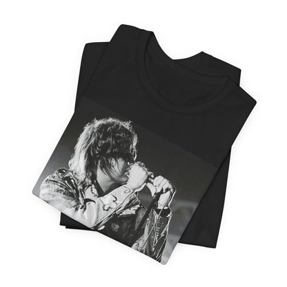 A black graphic t-shirt featuring a vintage graphic related to The Strokes' 'Last Nite' song or era.