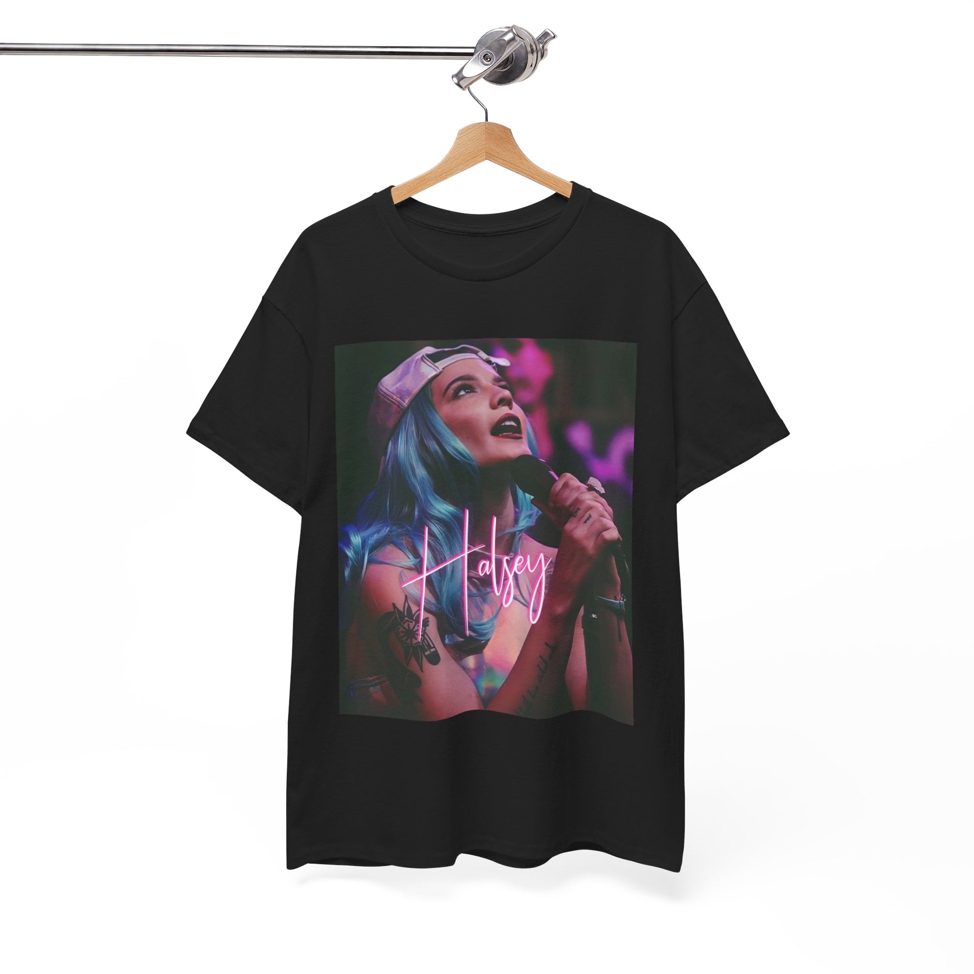 A black graphic t-shirt featuring a graphic related to Halsey's 'Badlands' album era.