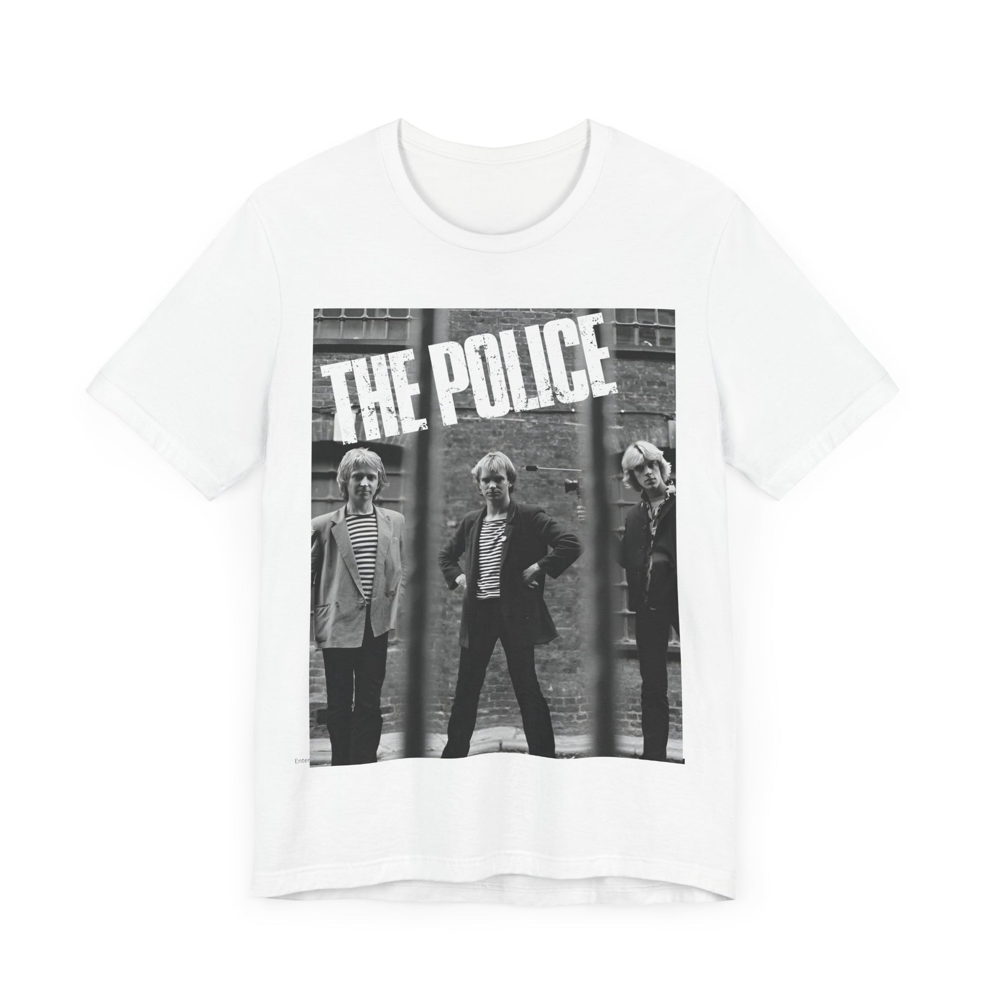 A black graphic t-shirt featuring a vintage new wave icon graphic of The Police.