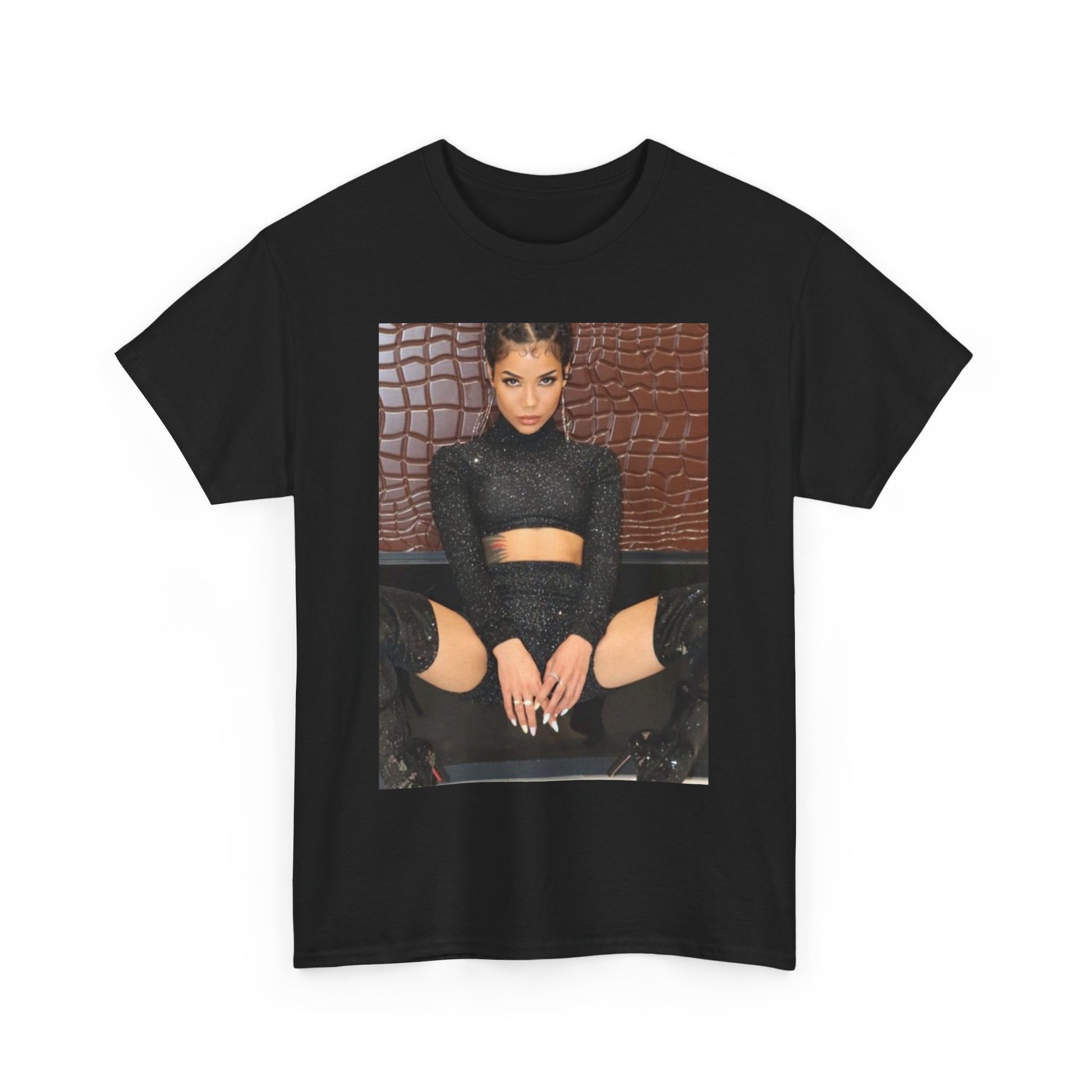 A black graphic t-shirt featuring a vintage graphic related to Jhene Aiko's 'The Worst' song or era.