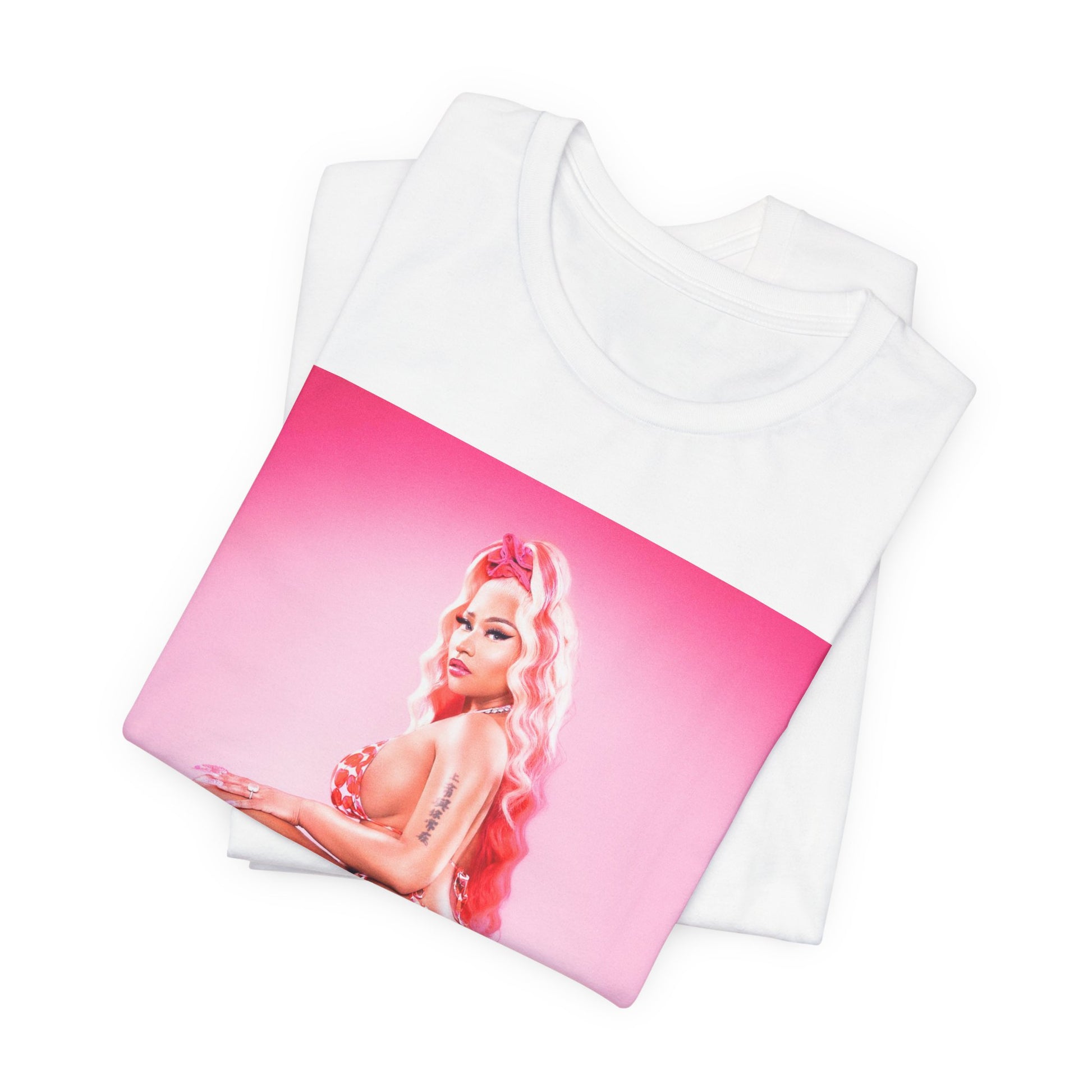 A black graphic t-shirt featuring a graphic related to Nicki Minaj's 'Anaconda' song or era.