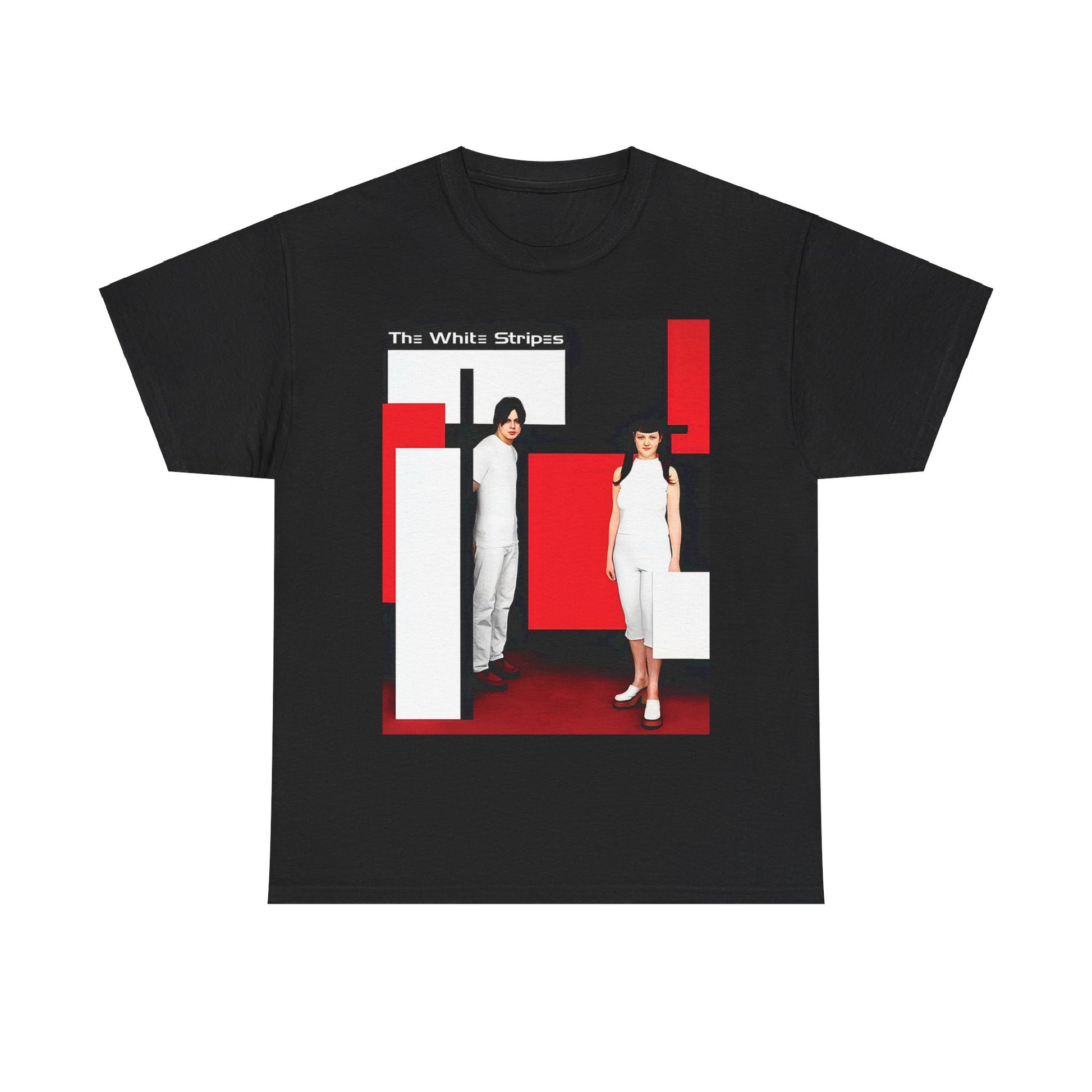 A black graphic t-shirt featuring an unapologetic raw rock graphic of The White Stripes.