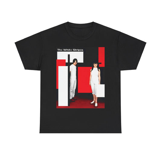 A black graphic t-shirt featuring an unapologetic raw rock graphic of The White Stripes.