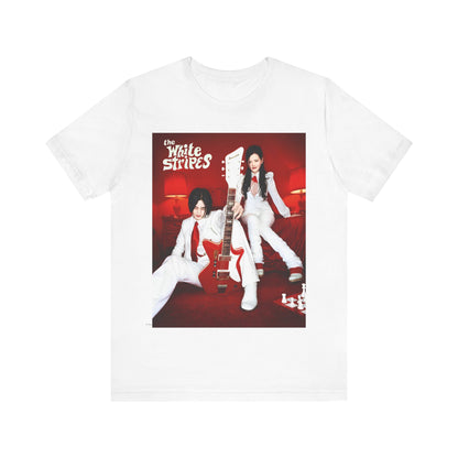A black graphic t-shirt featuring a graphic related to The White Stripes' 'Seven Nation Army' song or era.