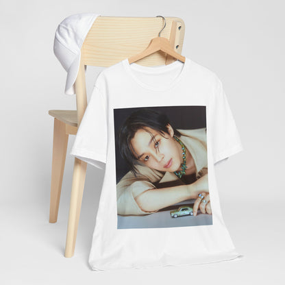 A black graphic t-shirt featuring a retro graphic related to Jimin's 'Filter' era.