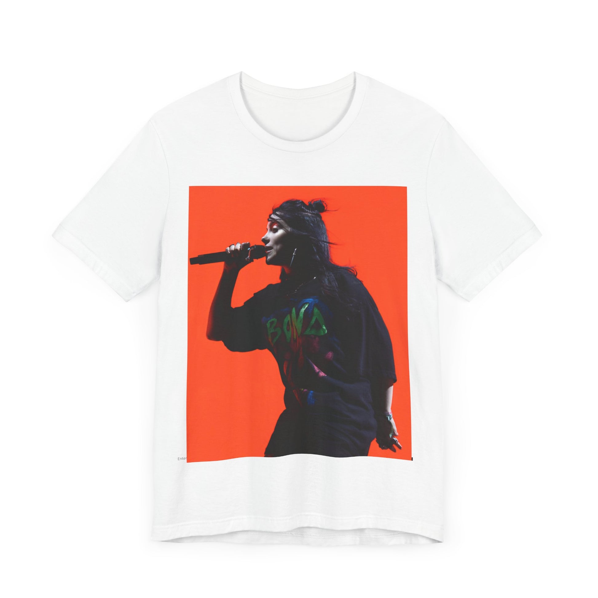 The official 'Blohsh' stick figure logo of Billie Eilish, printed in a single color on a graphic t-shirt.