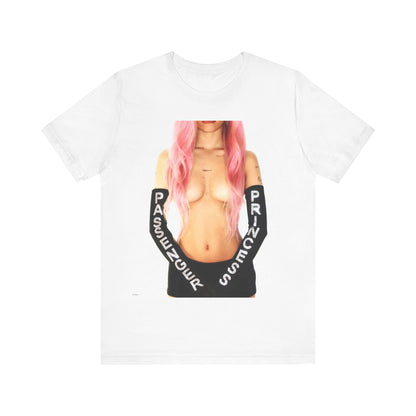 A black graphic t-shirt featuring a graphic of Nessa Barrett with a 'Passenger Princess' theme.