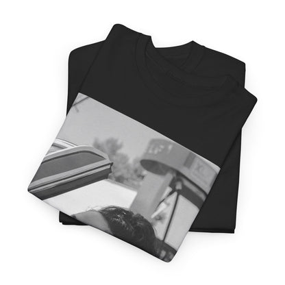 A black graphic t-shirt featuring a black and white retro photo or graphic of Kehlani.